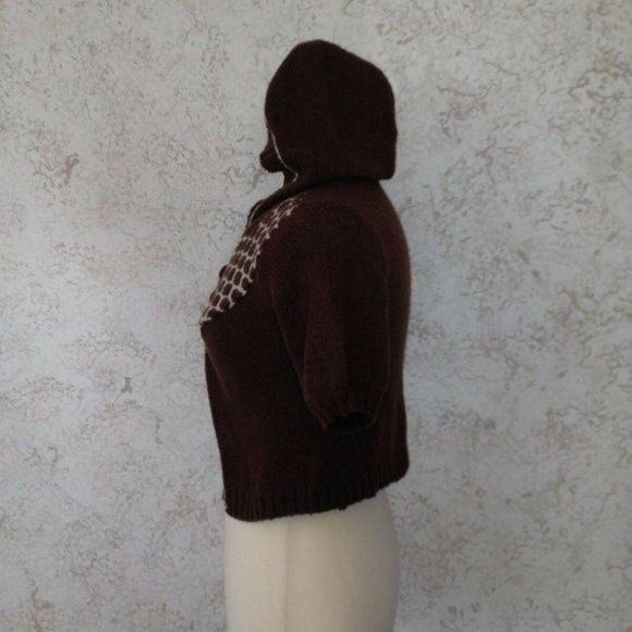CARDIGAN Brown and White SO Hooded Sweater Short Sleeve Hoodie - Picture 5 of 5